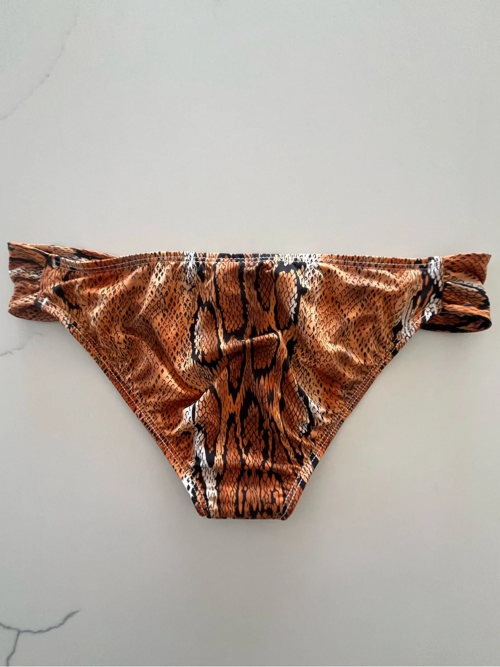 L*Space Monica Wise Snake Print Ruched Side Foxy Tab Bikini Bottoms Size Medium